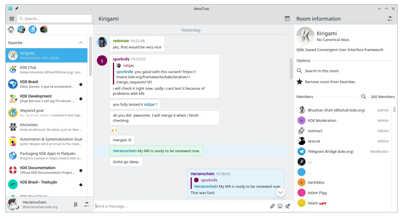 Two scrollable pages, both containing a ListView with custom contents (screenshot of NeoChat)